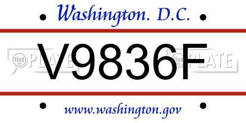 V9836F District Of Columbia License Plate