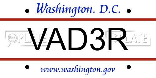 VAD3R District Of Columbia License Plate