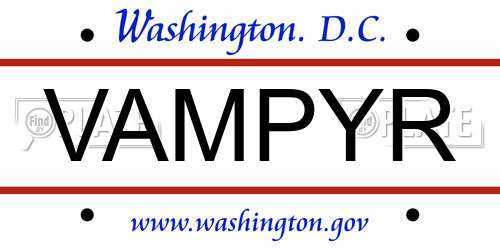 VAMPYR District Of Columbia License Plate
