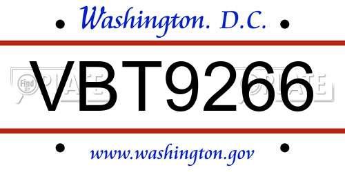VBT9266 District Of Columbia License Plate