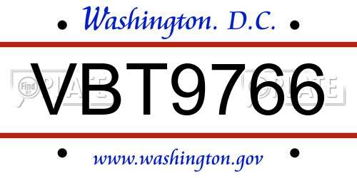 VBT9766 District Of Columbia License Plate