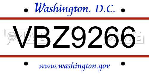 VBZ9266 District Of Columbia License Plate