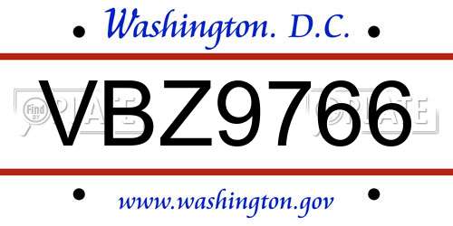 VBZ9766 District Of Columbia License Plate
