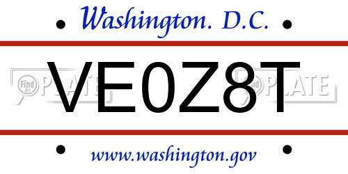 VE0Z8T District Of Columbia License Plate