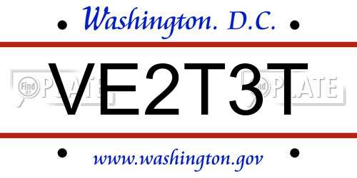 VE2T3T District Of Columbia License Plate