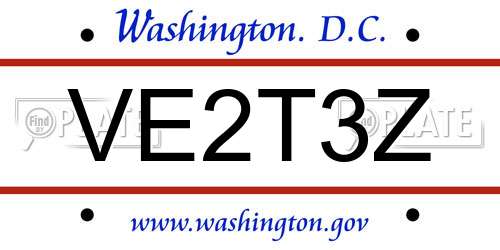 VE2T3Z District Of Columbia License Plate