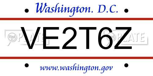 VE2T6Z District Of Columbia License Plate