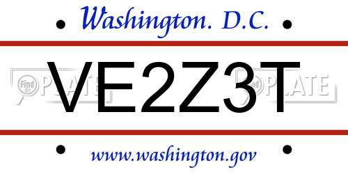 VE2Z3T District Of Columbia License Plate