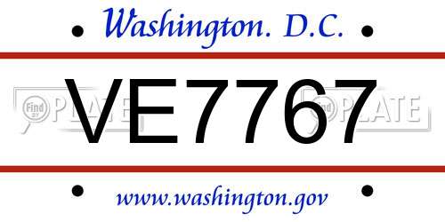VE7767 District Of Columbia License Plate