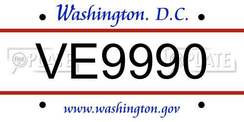VE9990 District Of Columbia License Plate