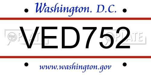 VED752 District Of Columbia License Plate
