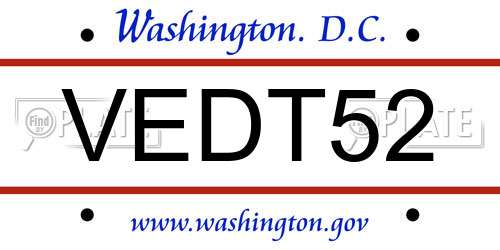 VEDT52 District Of Columbia License Plate