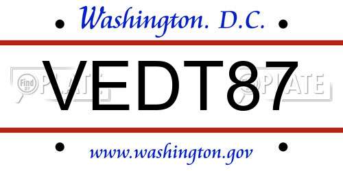 VEDT87 District Of Columbia License Plate