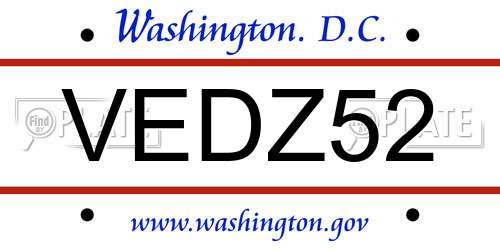 VEDZ52 District Of Columbia License Plate
