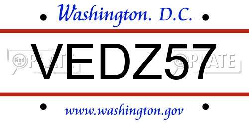 VEDZ57 District Of Columbia License Plate