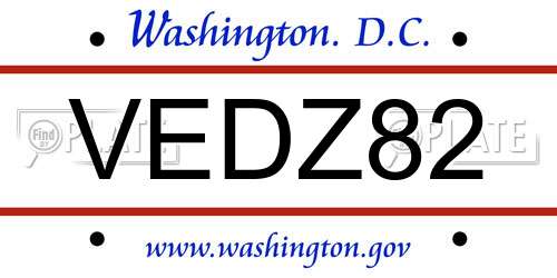 VEDZ82 District Of Columbia License Plate