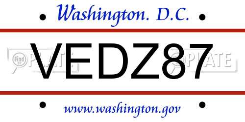 VEDZ87 District Of Columbia License Plate