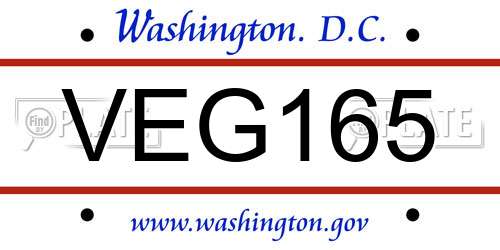 VEG165 District Of Columbia License Plate