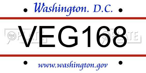 VEG168 District Of Columbia License Plate