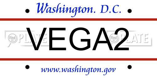 VEGA2 District Of Columbia License Plate