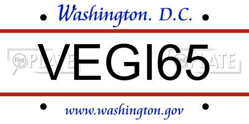 VEGI65 District Of Columbia License Plate