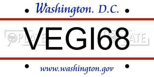 VEGI68 District Of Columbia License Plate