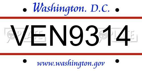 VEN9314 District Of Columbia License Plate