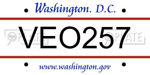 VEO257 District Of Columbia License Plate
