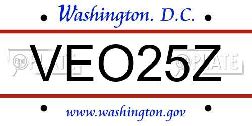 VEO25Z District Of Columbia License Plate