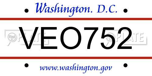 VEO752 District Of Columbia License Plate