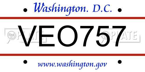 VEO757 District Of Columbia License Plate