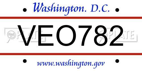 VEO782 District Of Columbia License Plate