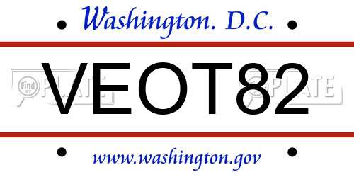 VEOT82 District Of Columbia License Plate