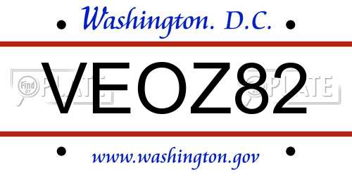 VEOZ82 District Of Columbia License Plate