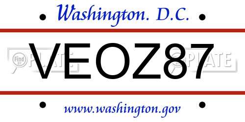 VEOZ87 District Of Columbia License Plate