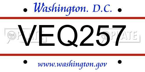 VEQ257 District Of Columbia License Plate