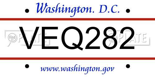 VEQ282 District Of Columbia License Plate