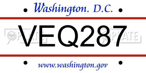 VEQ287 District Of Columbia License Plate