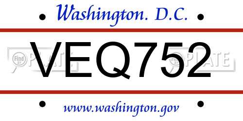 VEQ752 District Of Columbia License Plate