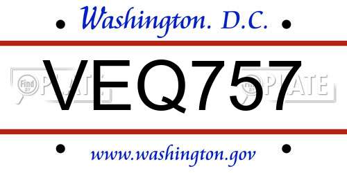 VEQ757 District Of Columbia License Plate