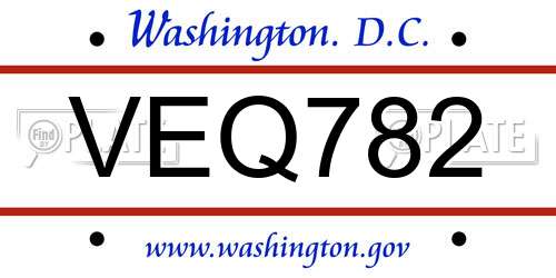 VEQ782 District Of Columbia License Plate