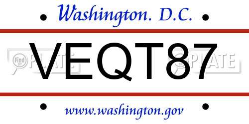 VEQT87 District Of Columbia License Plate