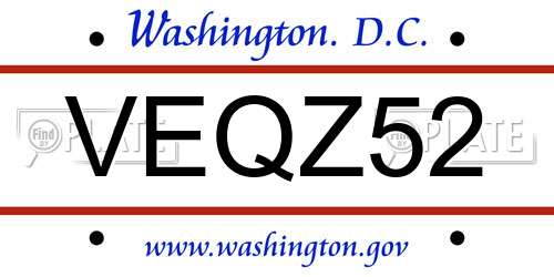 VEQZ52 District Of Columbia License Plate