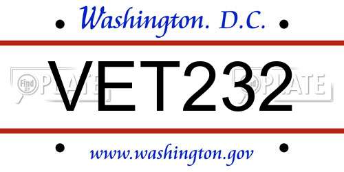 VET232 District Of Columbia License Plate