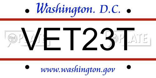 VET23T District Of Columbia License Plate