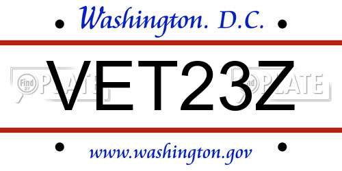 VET23Z District Of Columbia License Plate