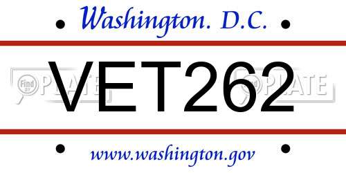 VET262 District Of Columbia License Plate