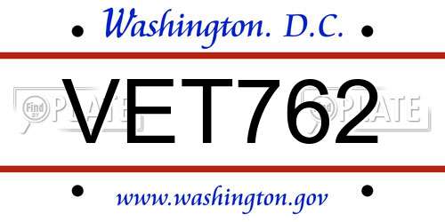VET762 District Of Columbia License Plate