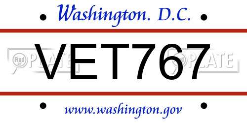 VET767 District Of Columbia License Plate