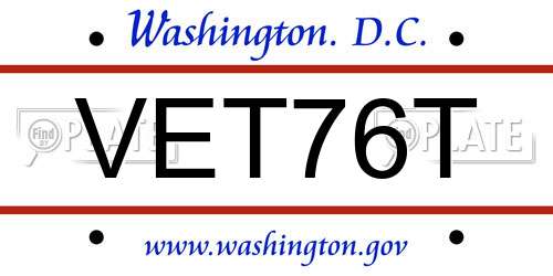 VET76T District Of Columbia License Plate